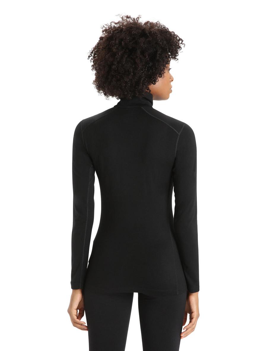 Women's Icebreaker Merino 200 Oasis Long Sleeve Half Zip Thermal Top Base Layers Black | CA 1043DFMN